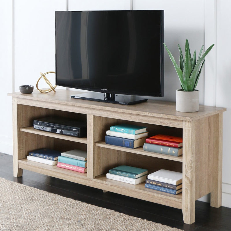 WE Furniture 58" Wood TV Stand Storage Console, Natural