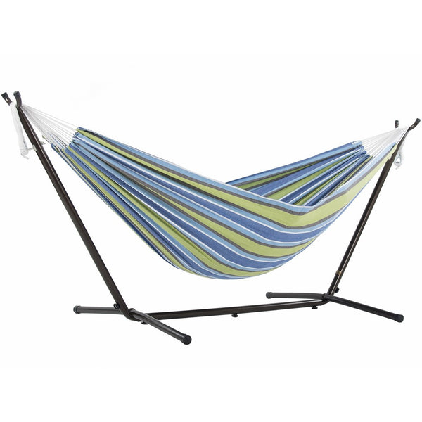 Vivere Double Hammock with Space Saving Steel Stand, Oasis