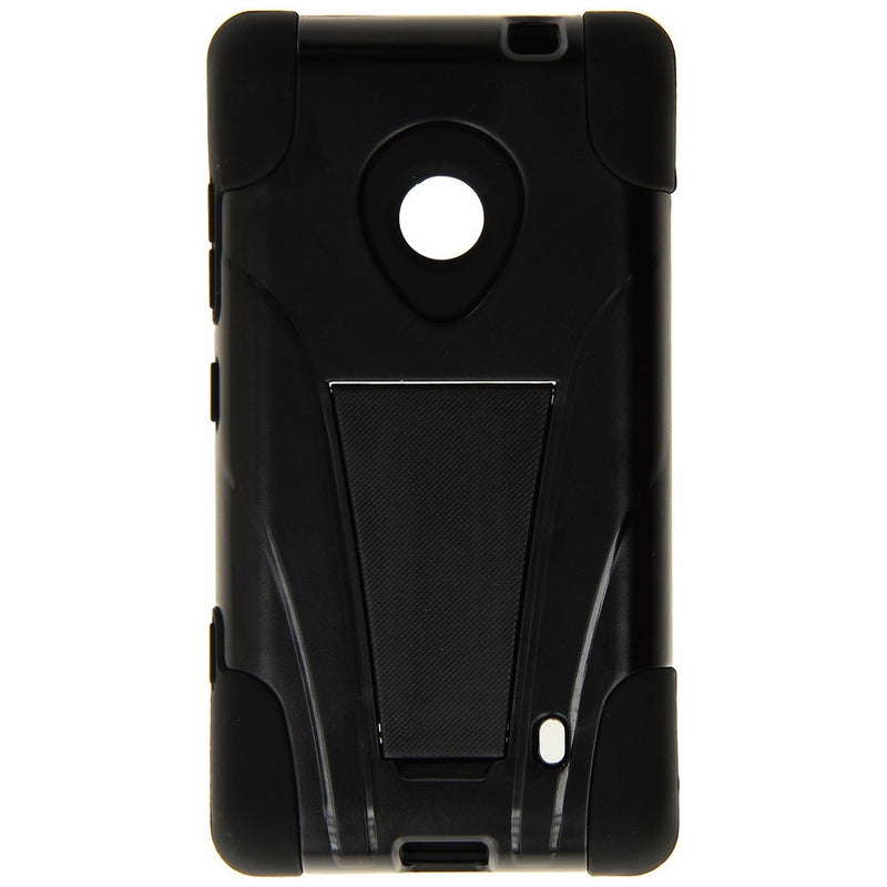 HRWireless T-Stand Impact Kickstand Hybrid Double Layer Fusion Cover Case for Nokia Lumia 521 - Retail Packaging - Black/Black