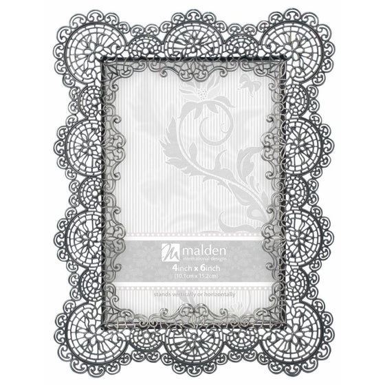 Malden International Designs Sabella Lace Metal Picture Frame, 4x6, Silver