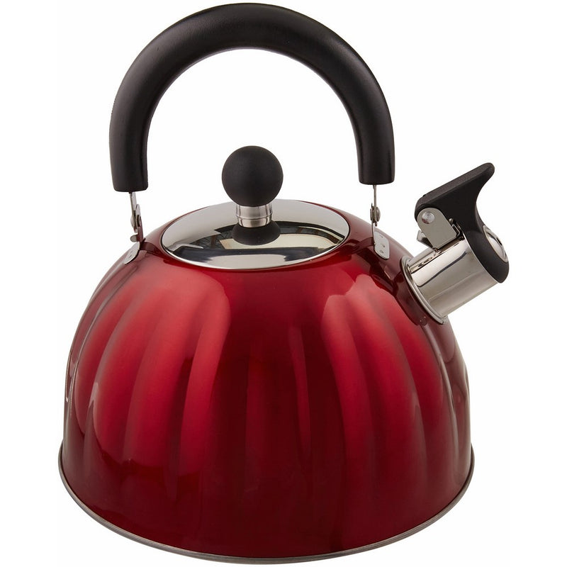 Mr. Coffee Twining Pumpkin Shaped Stainless Steel Whistling Tea Kettle, 2.1-Quart, Metallic Red