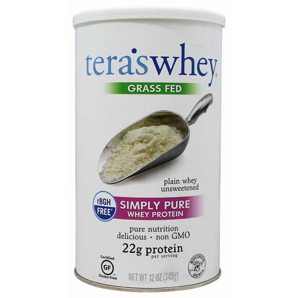 Tera's Whey Simply Pure, Low Carb Grass Fed Clean Whey Protein, Plain Unsweetened, 12 ounces