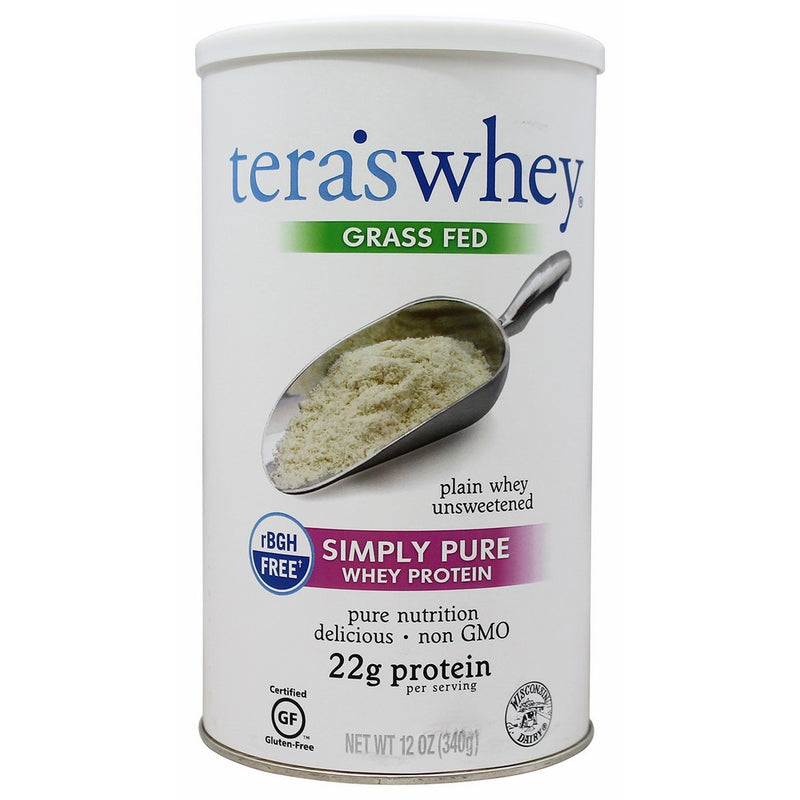 Tera's Whey Simply Pure, Low Carb Grass Fed Clean Whey Protein, Plain Unsweetened, 12 ounces