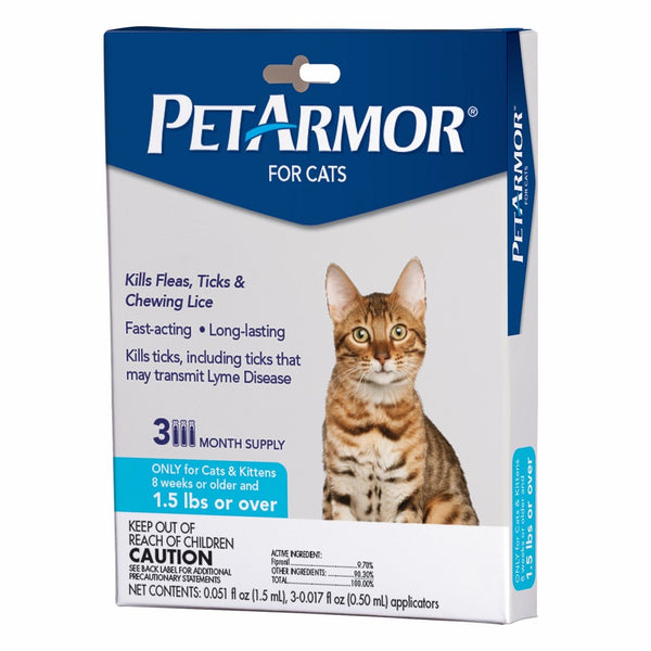 PETARMOR Flea & Tick Treatment for Cats with Fipronil (Over 1.5 Pounds), 3 Monthly Applications