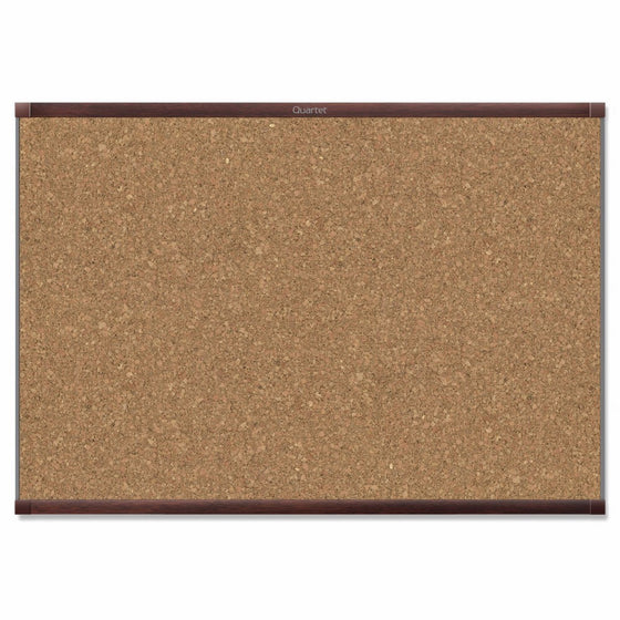 Quartet Prestige 2 Magnetic Cork Bulletin Board, 4' x 3', Mahogany Finish Aluminum Frame (MC244MP2)