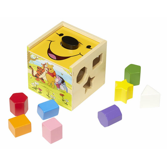 Melissa & Doug Disney Baby Winnie the Pooh Wooden Shape Sorting Cube - Educational Toy With 9 Shapes