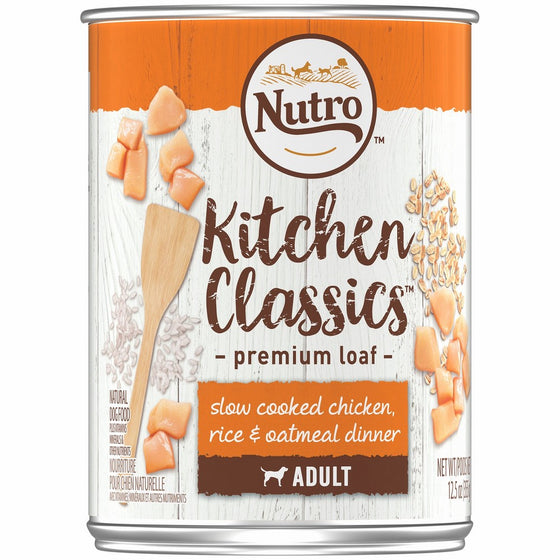 NUTRO Kitchen Classics Adult Wet Dog Food, Slow Cooked Chicken, Rice & Oatmeal Dinner Premium Loaf Canned Food 12.5 Ounce Cans (Pack of 12); Rich in Nutrients and Full of Flavor; Supports Healthy Digestion & Healthy Skin and Coat