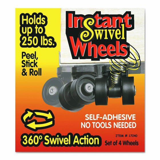 RollArounds Instant Swivel Wheels, Self-Adhesive, 250 lbs/Set, Black, 4/Set (17240)