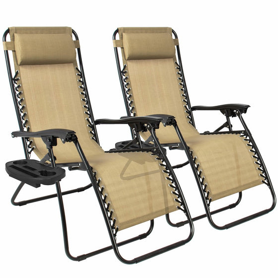 Best ChoiceProducts Zero Gravity Chairs Tan Lounge Patio Chairs Outdoor Yard Beach New (Set of 2)