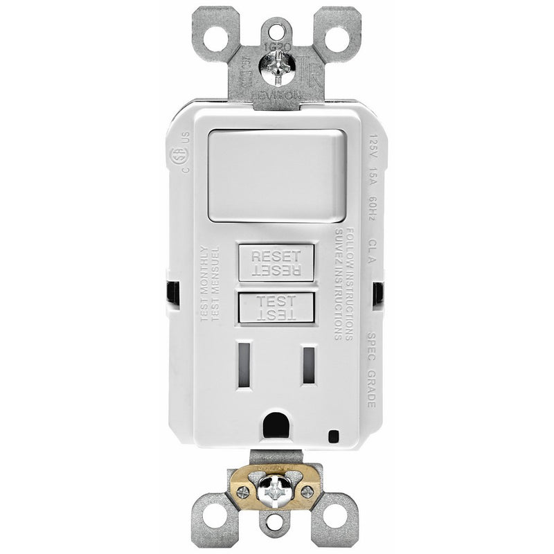 Leviton GFSW1-W Self-Test SmartlockPro Slim GFCI Combination Switch Tamper-Resistant Receptacle with LED Indicator, 15 Amp, White