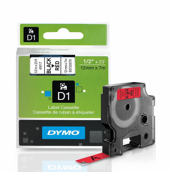 DYMO Standard D1 45017 Labeling Tape ( Black Print on Red Tape , 1/2'' W x 23' L , 1 Cartridge)