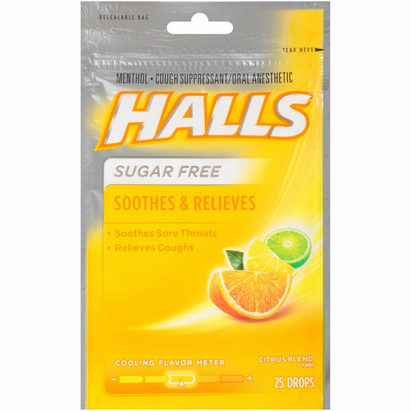 Halls Sugar Free Cough Suppressant Drops, Citrus Blend - 25 ea