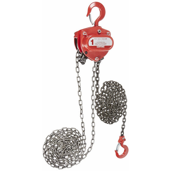 Coffing LHH-1B-10 Steel LHH Model Hand Chain Hoist with Hook, 10' Lifting Height, 1 Ton Load Capacity