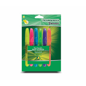 Ticonderoga Emphasis Fluorescent Highlighters, Desk Style, Chisel Tip, Pack of 6 Assorted Colors (47076)
