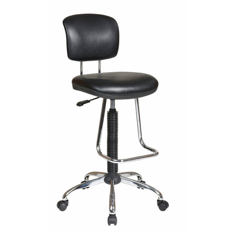 Office Star Pneumatic Drafting Chair with Casters and Chrome Teardrop Footrest, Vinyl Stool and Back