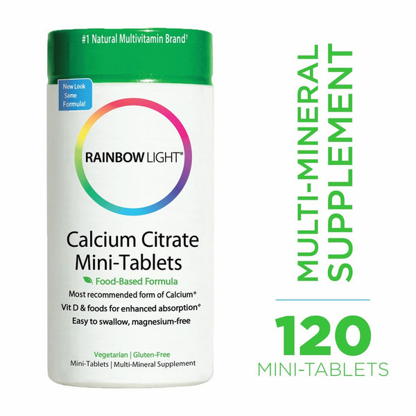 Rainbow Light - Calcium Citrate Mini-Tabs - Food-Based Calcium Supplement Supports Calcium Absorption, Bone and Tooth Health; 800 IU Vitamin D3, 800mg Calcium; Vegetarian and Gluten-Free - 120 Tablets