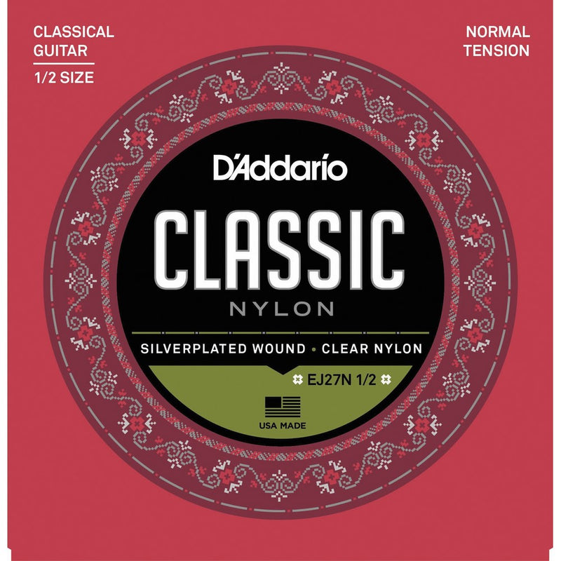 D'Addario EJ27N 1/2 Student Nylon Fractional Classical Guitar Strings, Normal Tension