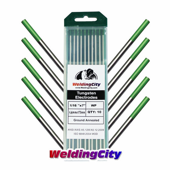 WeldingCity 10-pk Premium TIG Welding Tungsten Electrode Rod Pure (Green, EWP) 1/16" x 7" | 10-pcs