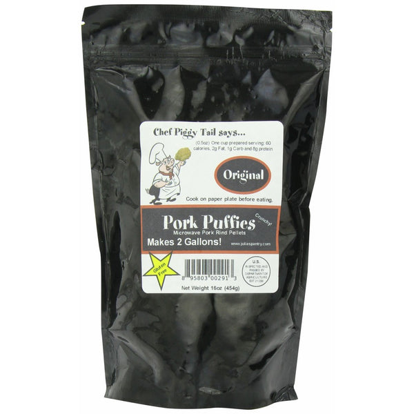 Chef Piggy Tail Microwave Pork Puffies Pork Rinds, Original, Gluten Free,16 Ounce