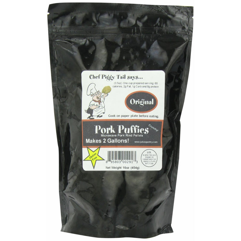 Chef Piggy Tail Microwave Pork Puffies Pork Rinds, Original, Gluten Free,16 Ounce