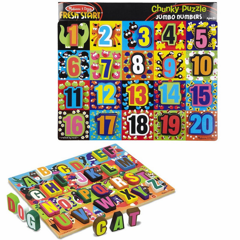 Melissa & Doug Jumbo Numbers & ABC Wooden Chunky Puzzle Bundle