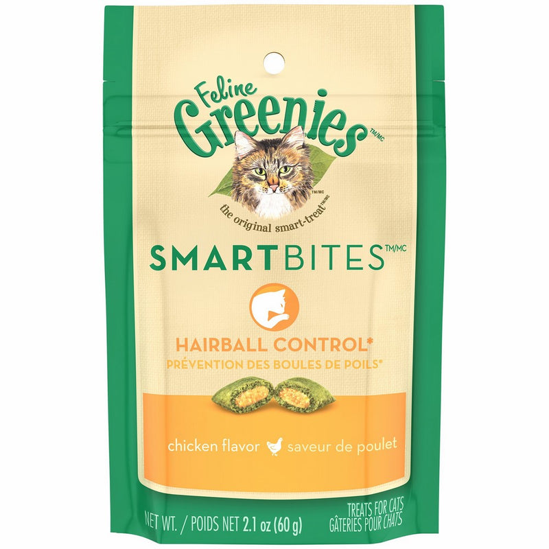 Greenies FELINE SMARTBITES Hairball Control Cat Treats Chicken Flavor 2.1 oz. With Natural Ingredients Plus Vitamins, Minerals, And Other Nutrients