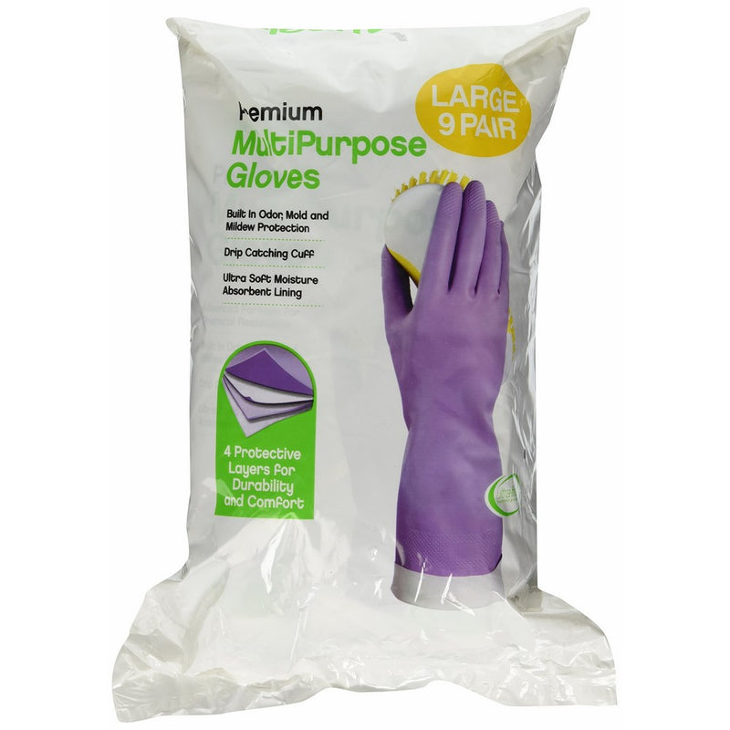 Clean Ones Premium Multi Purpose Rubber Gloves, Large (Pack of 9 pairs)