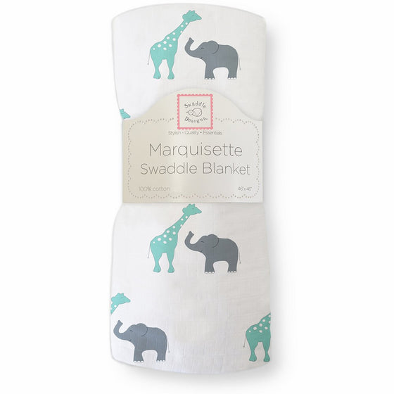 SwaddleDesigns Marquisette Swaddling Blanket, Premium Cotton Muslin, SeaCrystal Safari Fun