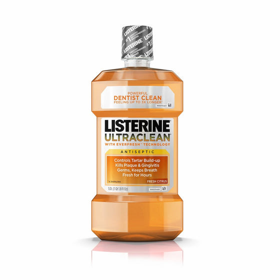 Listerine Ultraclean Oral Care Antiseptic Mouthwash with Everfresh Technology to Help Fight Bad Breath, Gingivitis, Plaque and Tartar, Fresh Citrus, 1 l