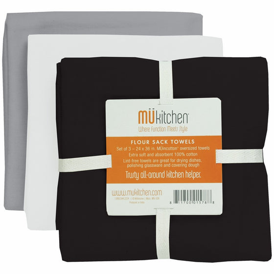 MUkitchen Cotton Flour Sack Towel, 24 by 36-Inches, Set of 3, Chalkboard