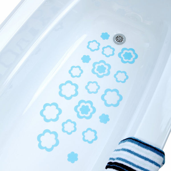 SlipX Solutions Adhesive Flower Safety Treads Add Non-Slip Traction to Tubs, Showers & Other Slippery Spots - Design Your Own Pattern! (Blue, 21 Count, Reliable Grip)