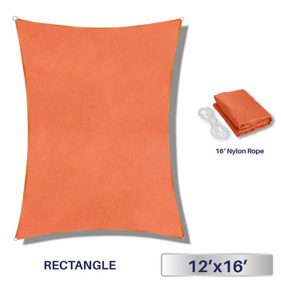 Windscreen4less Sun Shade Sail for Outdoor Patio Backyard UV Block Awning with Steel D-rings 12ft x 16ft Tangerine Orange Rectangle - Custom Size Available