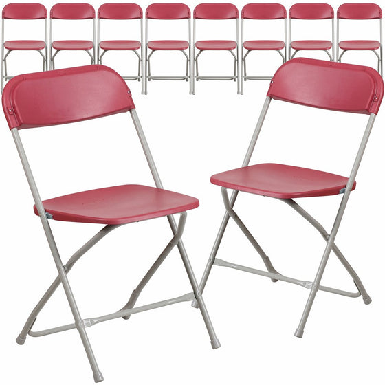 Flash Furniture 10 Pk. HERCULES Series 800 lb. Capacity Premium Red Plastic Folding Chair