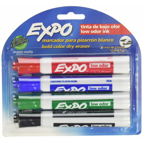 Expo Original Dry Erase Markers, Chisel Tip, Assorted Colors, 4 Piece