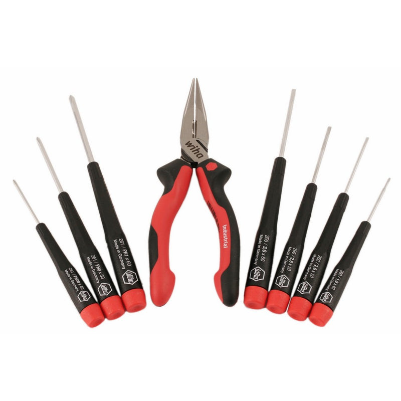 Wiha 26190 Slotted and Phillips Screwdriver Set Bonus Pack with Professional 6.3" Long Nose Pliers, 8 Piece