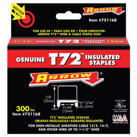 Arrow Fastener 721168 13/64-Inch wide and 31/64-Inch High Insulated Staple, 300-Pack