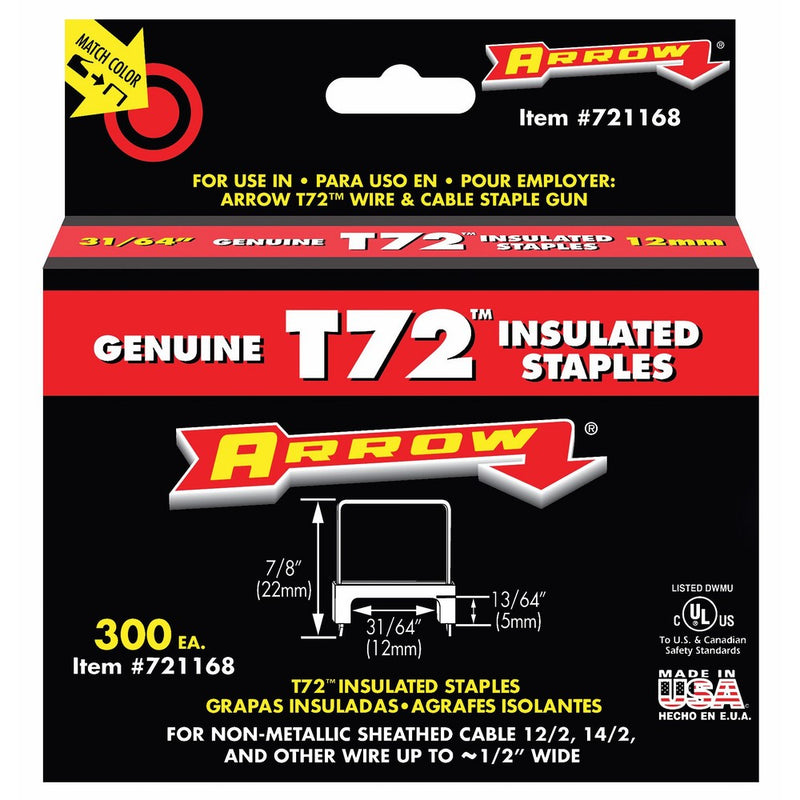 Arrow Fastener 721168 13/64-Inch wide and 31/64-Inch High Insulated Staple, 300-Pack