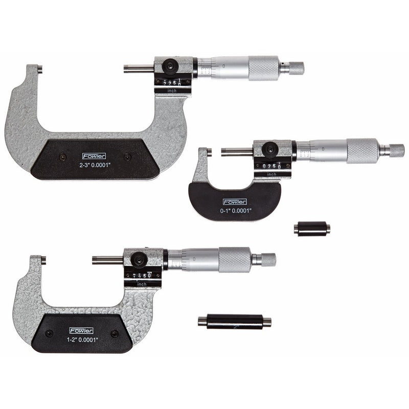 Fowler Full Warranty 0-3" Digit Counter Micrometer Set, 52-224-103-0, .0001" Resolution, Ratchet thimble
