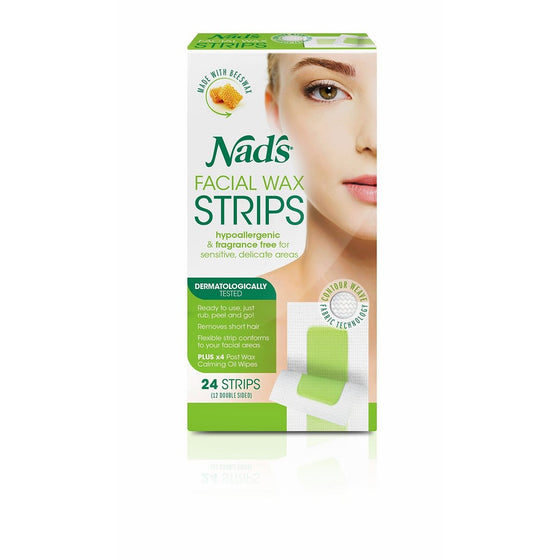 Nad's Hypoallergenic Facial Wax Strips, 24 strips (Pack of 2)