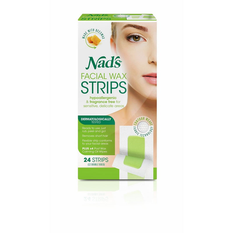 Nad's Hypoallergenic Facial Wax Strips, 24 strips (Pack of 2)