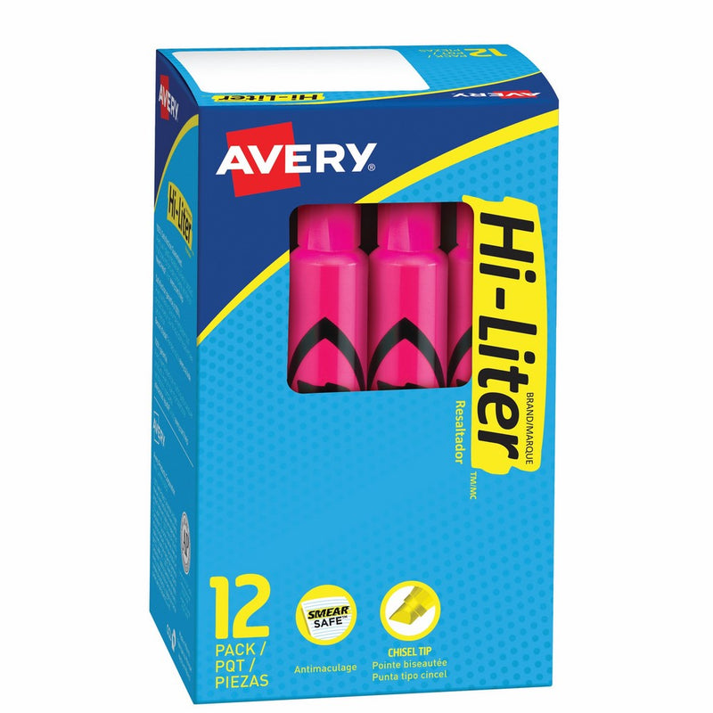 Avery Desk Style HI-LITER, Pink, 12 Pack (24010)