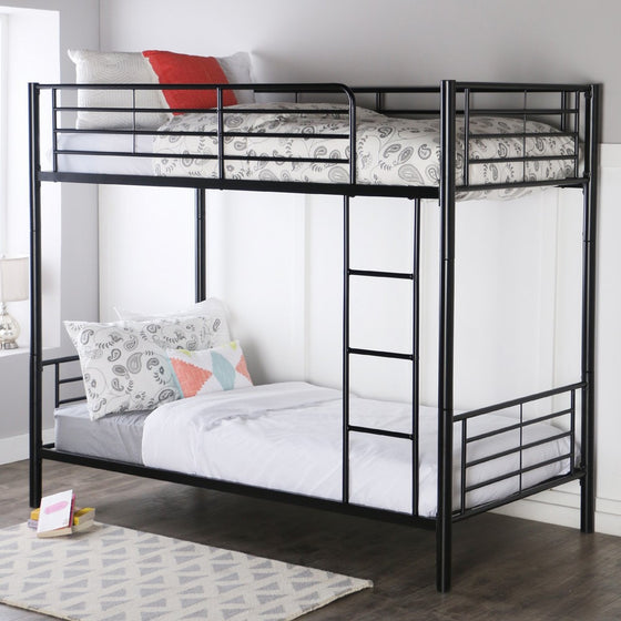 Walker Edison Twin-Over-Twin Metal Bunk Bed, Black