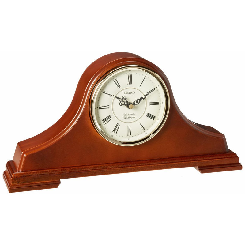 Seiko Mantel Chime Clock Dark Brown Solid Oak tambour Case