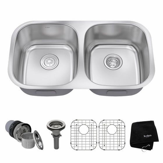 Kraus KBU22 32 inch Undermount 50/50 Double Bowl 16 gauge Stainless Steel Kitchen Sink