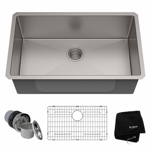 Kraus 30-inch Standart PRO 16 Gauge Undermount Single Bowl Stainless Steel Kitchen Sink, KHU100-30