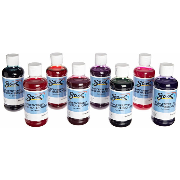 Sax Liquid Washable Watercolor Paint, 1/2 Pint, Assorted Colors, Set of 8