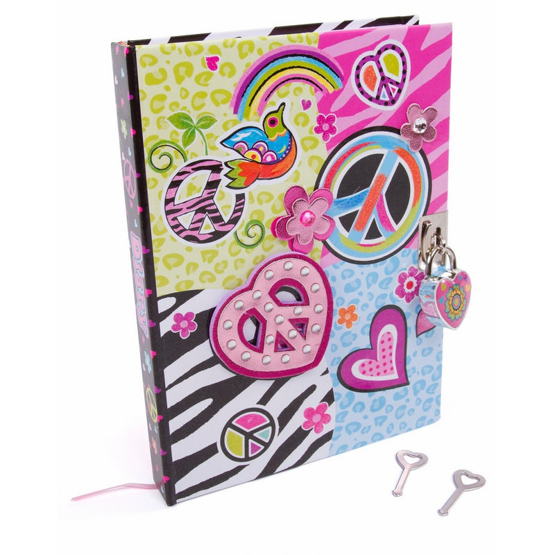 Hot Focus Peace Secret Diary with Lock – 7” Journal Notebook with 300 Double Sided Lined Pages, Padlock and Two Keys for Kids