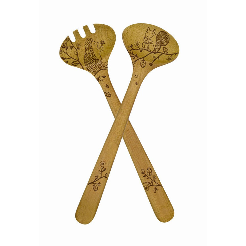 Talisman DesignsBeechwood Salad Serving Set, Woodland Design , Laser Etched Fork and Spoon, 12-inches Long