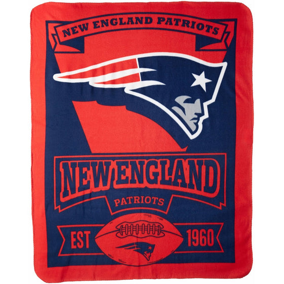 The Northwest Company 1NFL/03102/0076/AMZ NFL New England Patriots Marque Printed Fleece Throw, 50" x 60", New England Patriots, 50 x 60