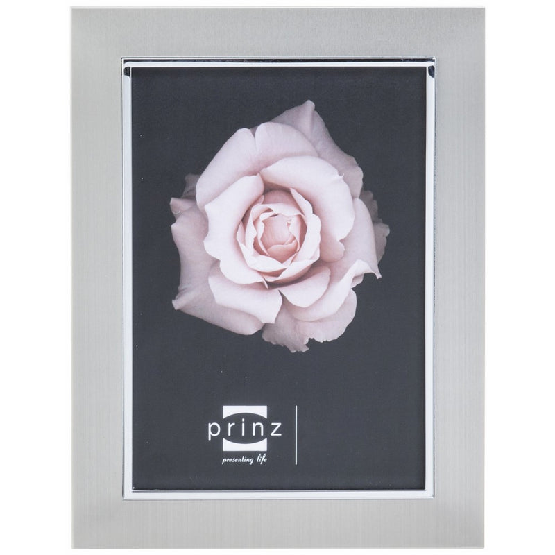 Prinz Beldon Matte Silver Metal Frame with Shiny Silver Inner Border, 5 by 7-Inch